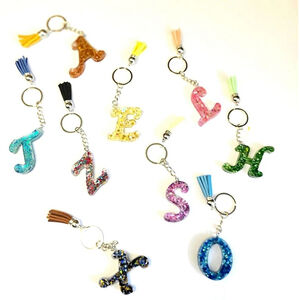 Personalized Resin Shattered Glass Glitter Alphabet Keychain